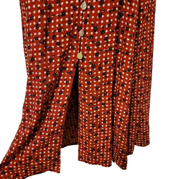 Johnathan Martin 3 Red Floral Polka Dot Maxi Dress Button Down Scoop Neck Cospla - Picture 5 of 8